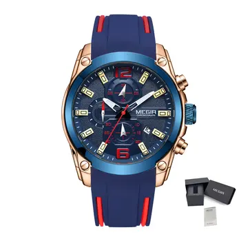 MEGIR Sport Watch Silicone Strap Chronograph Men Quartz Military Watch Waterproof Wrist Watches Relogio Masculino Man Clock