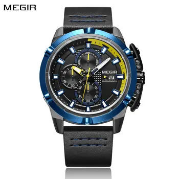 MEGIR Luxury Men's Watch Top Brand Fashion Sports Military Watches for Men Waterproof Quartz Wristwatch Leather Clock Man 2062