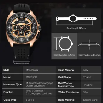 MEGIR Chronograph Men Sport Watch Fashion Silicone Army Military Watches Relogio Masculino Quartz Wrist Watch Clock Men 2056