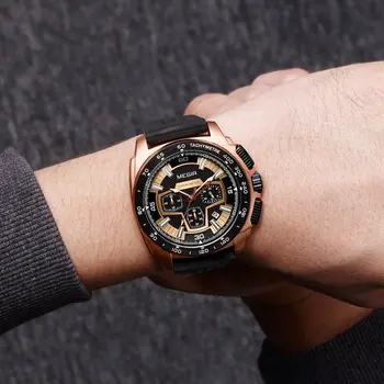 MEGIR Chronograph Men Sport Watch Fashion Silicone Army Military Watches Relogio Masculino Quartz Wrist Watch Clock Men 2056