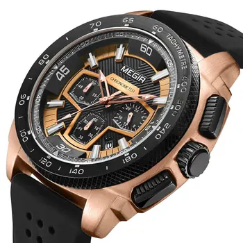MEGIR Chronograph Men Sport Watch Fashion Silicone Army Military Watches Relogio Masculino Quartz Wrist Watch Clock Men 2056