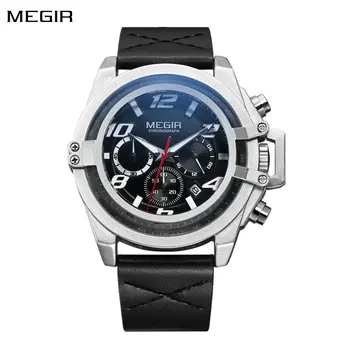 MEGIR Fashion Mens Watch Top Brand Luxury Sports Watches Waterproof Quartz Clock Leather Military Wrist Watch Relogio Masculino
