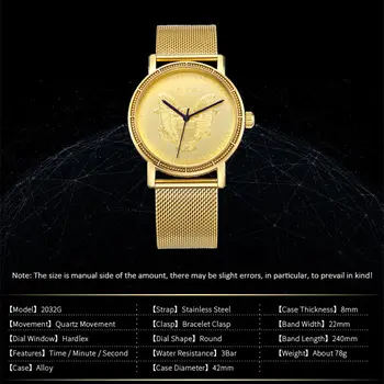 MEGIR Luxury Business Watches for Men Gold Steel Mesh Strap Men Quartz Watches Waterproof Wrist Watch Clock Reloj Hombre 2032