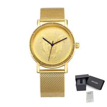 MEGIR Luxury Business Watches for Men Gold Steel Mesh Strap Men Quartz Watches Waterproof Wrist Watch Clock Reloj Hombre 2032