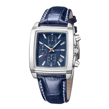 MEGIR Watch Men Business Wristwatch Rectangle Quartz Military Watches Waterproof Luminous Leather Casual Moda Clock Reloj Hombre