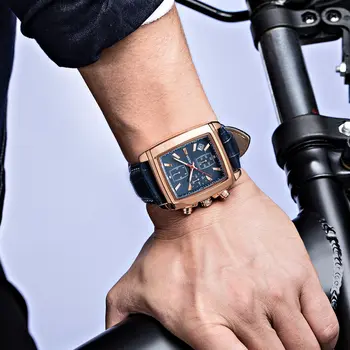 MEGIR Watch Men Business Wristwatch Rectangle Quartz Military Watches Waterproof Luminous Leather Casual Moda Clock Reloj Hombre