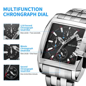 MEGIR Original Luxury Men Watch Stainless Steel Mens Quartz Wrist Watches Business Big Dial Wristwatches Relogio Masculino 2018