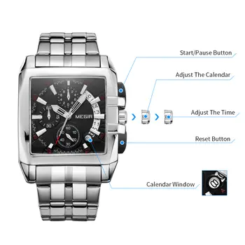 MEGIR Original Luxury Men Watch Stainless Steel Mens Quartz Wrist Watches Business Big Dial Wristwatches Relogio Masculino 2018
