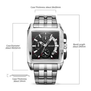 MEGIR Original Luxury Men Watch Stainless Steel Mens Quartz Wrist Watches Business Big Dial Wristwatches Relogio Masculino 2018