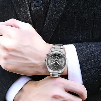 MEGIR Fashion Men Watches Luxury Stainless Steel Business Wristwatch Waterproof Date Quartz Man Clock Relogio Masculino