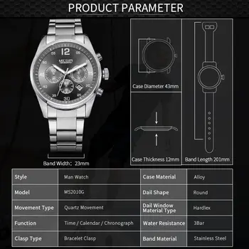 MEGIR Fashion Men Watches Luxury Stainless Steel Business Wristwatch Waterproof Date Quartz Man Clock Relogio Masculino