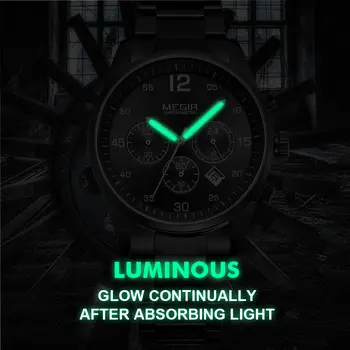 MEGIR Fashion Men Watches Luxury Stainless Steel Business Wristwatch Waterproof Date Quartz Man Clock Relogio Masculino