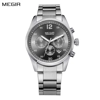 MEGIR Fashion Men Watches Luxury Stainless Steel Business Wristwatch Waterproof Date Quartz Man Clock Relogio Masculino