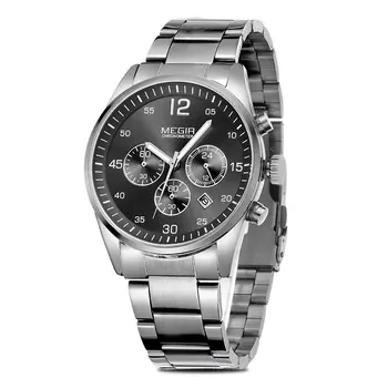 MEGIR Fashion Men Watches Luxury Stainless Steel Business Wristwatch Waterproof Date Quartz Man Clock Relogio Masculino