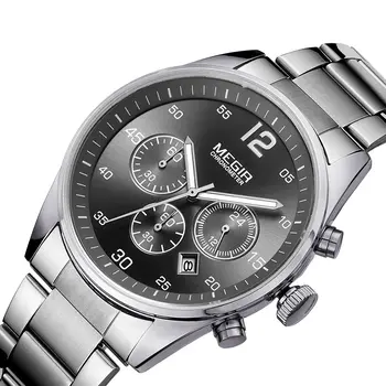MEGIR Fashion Men Watches Luxury Stainless Steel Business Wristwatch Waterproof Date Quartz Man Clock Relogio Masculino