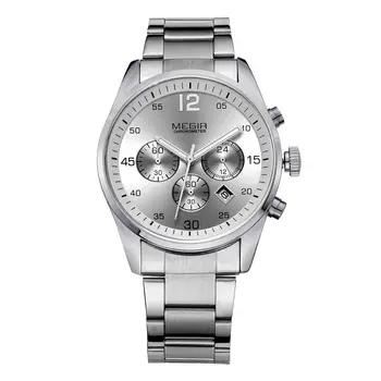 MEGIR Fashion Men Watches Luxury Stainless Steel Business Wristwatch Waterproof Date Quartz Man Clock Relogio Masculino