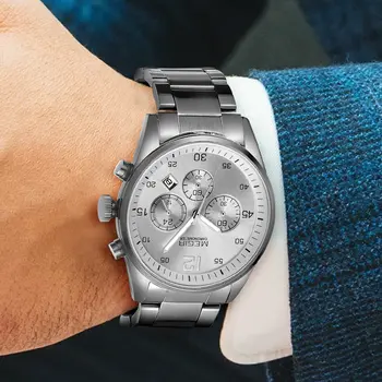 MEGIR Fashion Men Watches Luxury Stainless Steel Business Wristwatch Waterproof Date Quartz Man Clock Relogio Masculino