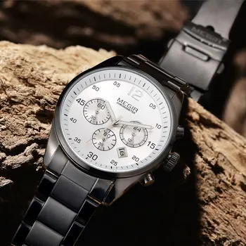 MEGIR Fashion Men Watches Luxury Stainless Steel Business Wristwatch Waterproof Date Quartz Man Clock Relogio Masculino