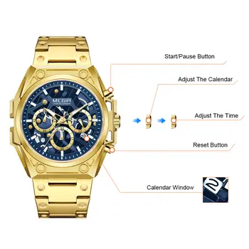 MEGIR Men's Watches Waterproof Sports Wristwatches Quartz Watch Chronograph Luminous Male Clock Calendar Relogio Masculino