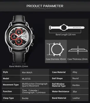 MEGIR Fashion Mens Military Sports Watches Luxury Leather Quartz Business Watch Chronograph Waterproof Luminous Date Wristwatch