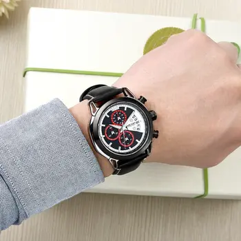 MEGIR Fashion Mens Military Sports Watches Luxury Leather Quartz Business Watch Chronograph Waterproof Luminous Date Wristwatch