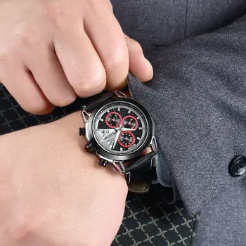 MEGIR Fashion Mens Military Sports Watches Luxury Leather Quartz Business Watch Chronograph Waterproof Luminous Date Wristwatch