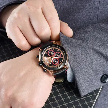 MEGIR Fashion Mens Military Sports Watches Luxury Leather Quartz Business Watch Chronograph Waterproof Luminous Date Wristwatch