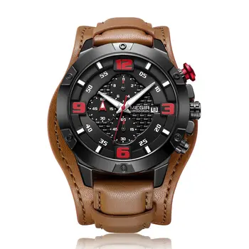 MEGIR Large Dial Watches for Men Luxury Brand Sports Chronograph Clock Waterproof Luminous Hands Quartz Wristwatch Reloj Hombre