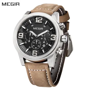 MEGIR Luxury Men's Watch Fashion Simple Casual Sports Watches for Mens Leather Strap Waterproof Quartz Chronograph Clock 3010