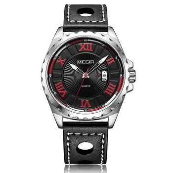 MEGIR Sport Men Watch Top Brand Leather Quartz Watches Man Clock Time Fashion Military Wristwatches Calendar Reloj Hombre 1019