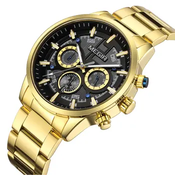 MEGIR Luxury Watch Mens Business Watches Calendar Stainless Steel Quartz Wrist Watch Clock Casual Chronograph Relogio Masculino