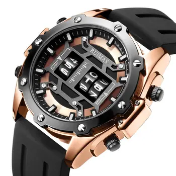 RUIMAS Mens Watches Roller Pointer Sports Quartz WristWatch Fashion  Luxury Silicone Strap Waterproof Relogio Masculino