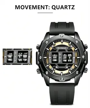 RUIMAS Mens Watches Roller Pointer Sports Quartz WristWatch Fashion  Luxury Silicone Strap Waterproof Relogio Masculino