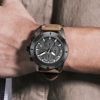 RUIMAS Luxury Brand Mens Watches Quartz Leather Strap Wristwatch Waterproof Clock Sports Large Dial Watch Auto Date Montre Homme