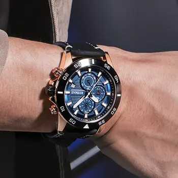 RUIMAS Luxury Brand Mens Watches Quartz Leather Strap Wristwatch Waterproof Clock Sports Large Dial Watch Auto Date Montre Homme