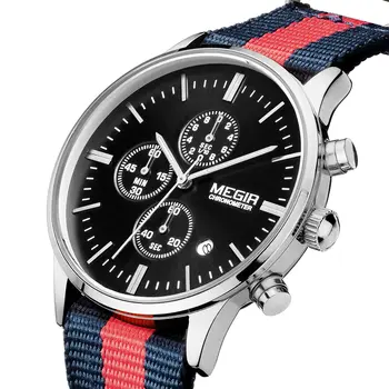 MEGIR Luxury Brand Sports Military Watches for Men Canvas Strap Fashion Men Chronograph Waterproof Luminous Quartz Wristwatch Clock 2011