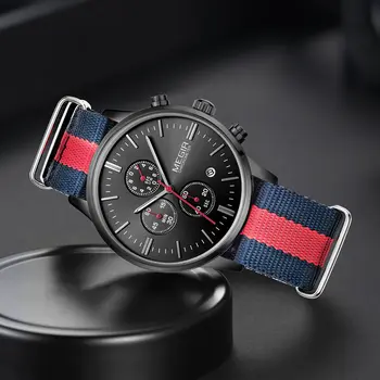 MEGIR Luxury Brand Sports Military Watches for Men Canvas Strap Fashion Men Chronograph Waterproof Luminous Quartz Wristwatch Clock 2011