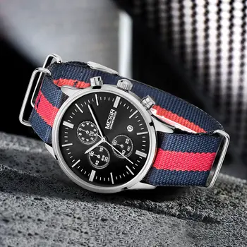 MEGIR Luxury Brand Sports Military Watches for Men Canvas Strap Fashion Men Chronograph Waterproof Luminous Quartz Wristwatch Clock 2011