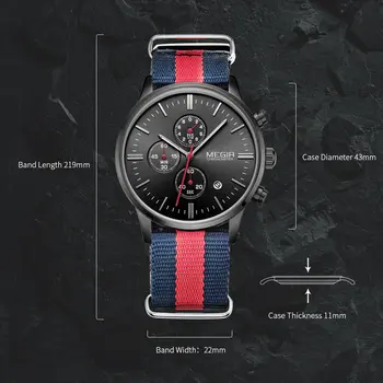 MEGIR Luxury Brand Sports Military Watches for Men Canvas Strap Fashion Men Chronograph Waterproof Luminous Quartz Wristwatch Clock 2011