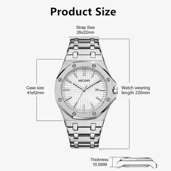 MEGIR Stainless Steel Bracelet Watch for Men Luxury Business Calendar Watches Waterproof Quartz Wristwatch Men Gift Clock 1085
