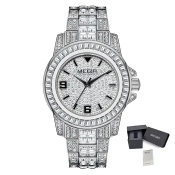 MEGIR Watch for Men Fashion Man Quartz Full Diamond Wristwatch Large Dial Business Watches Clock Gifts Montre Homme 1092