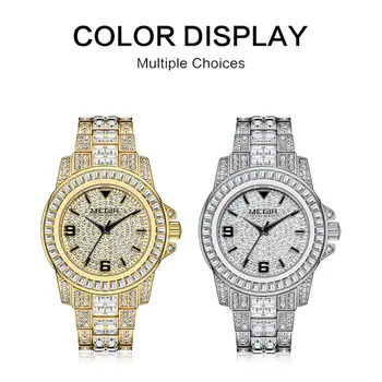 MEGIR Watch for Men Fashion Man Quartz Full Diamond Wristwatch Large Dial Business Watches Clock Gifts Montre Homme 1092