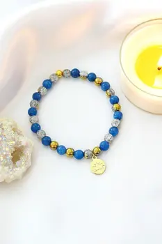 Blue Kyanite Elastic Bracelet | 24K Lotus Flower