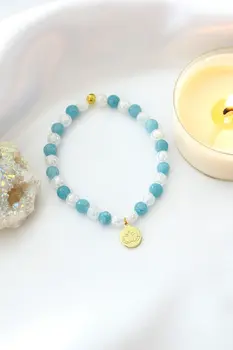 Aquamarine Elastic Bracelet | 24K Lotus Flower