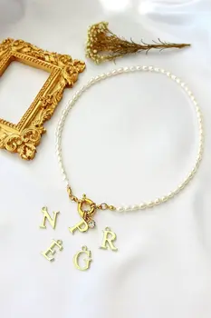 24K Custom Initial | Freshwater Pearls Front Opening Choker