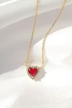 " Valentines Date" | 18K Red CZ Heart Necklace