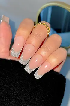 "Cocktails Night" | Reflective Silver Press On Nails Set