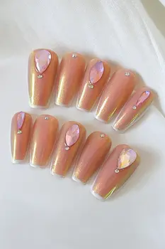 "Rose Champagne" | Swarovski Crystals Press On Nails Set