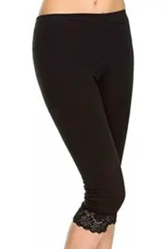 Women Black Trim Lace Ladies Leggings 3/4 length