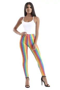 Wickedfun Women Microfibre Rainbow Stripes Full Length Comfortable Ladies Leggings